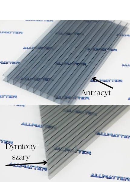 Porównanie dwóch rodzajów poliwęglanu: antracytowego i dymionego szarego.