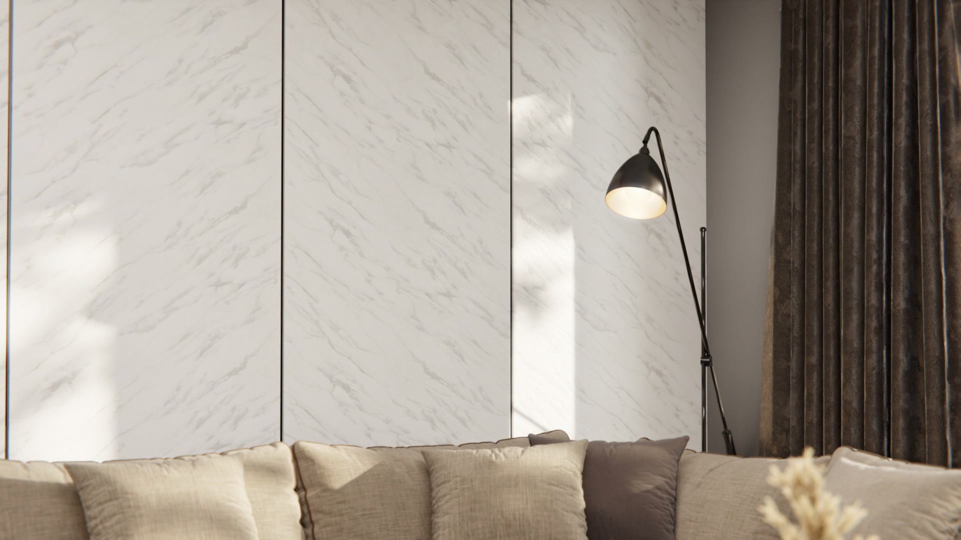 Nowoczesna ściana z folią architektoniczną w stylu marmurowym